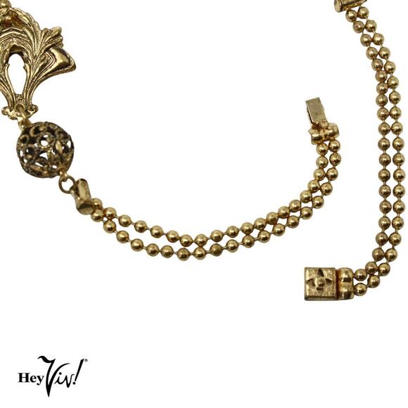 Vintage Multi Strand Necklace Tiny Gold Metal Beads Ornate Ends 16" - Hey Viv - Picture 3 of 6